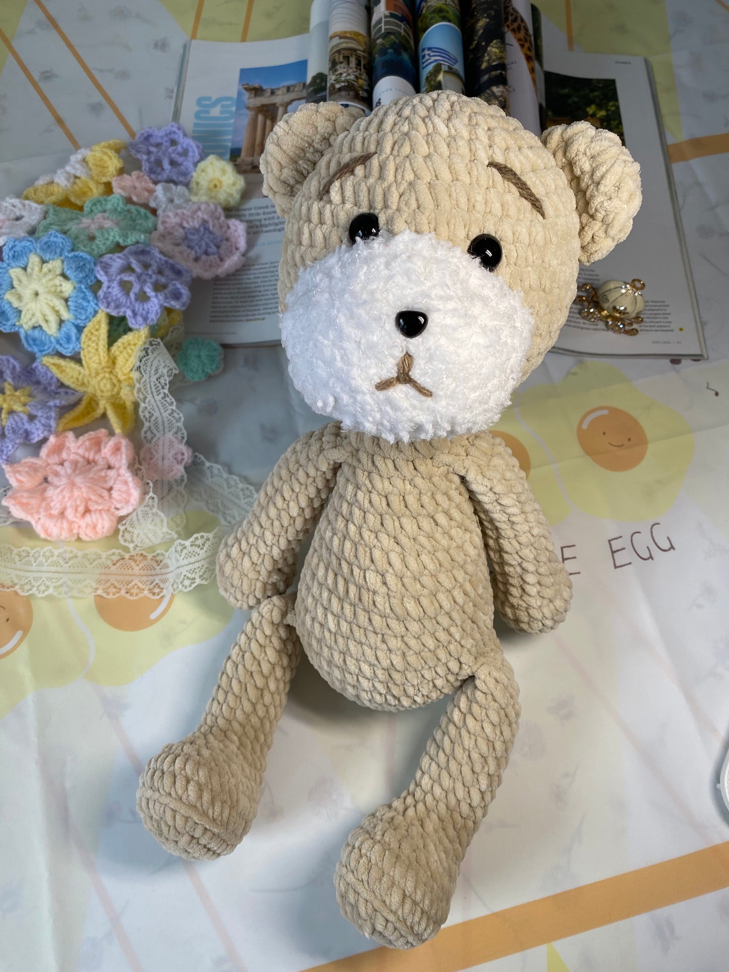 Handmade Crochet Teddy Bear with Adorable Overalls