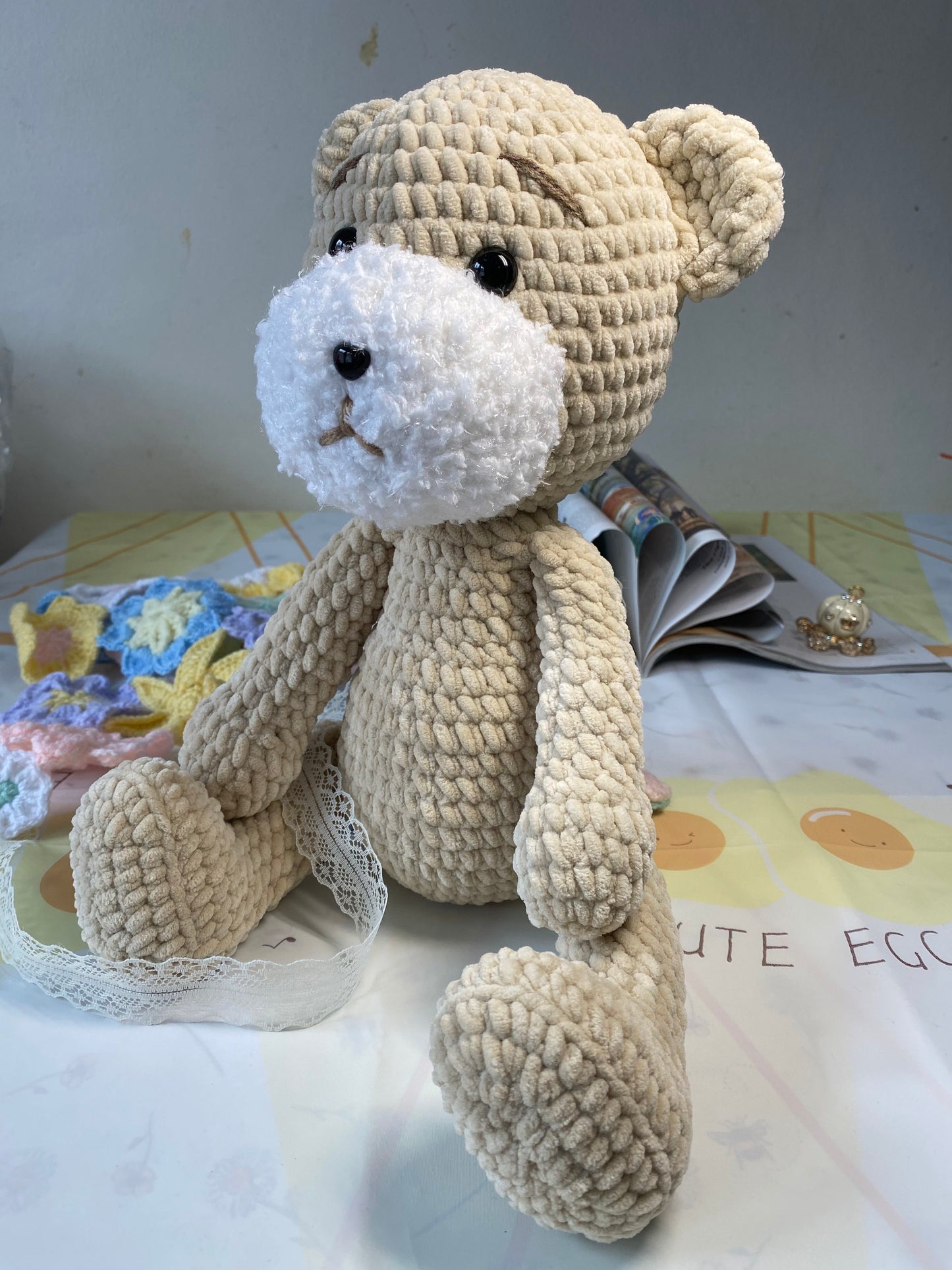 Handmade Crochet Teddy Bear with Adorable Overalls