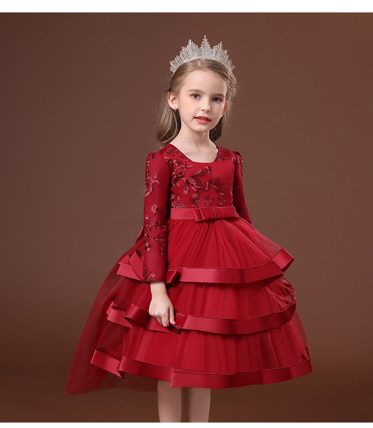 LOLITA QUEEN - SCARLET RED - Cloudia Frilled-trim Large Back Bow Ball Gown Woven Dress
