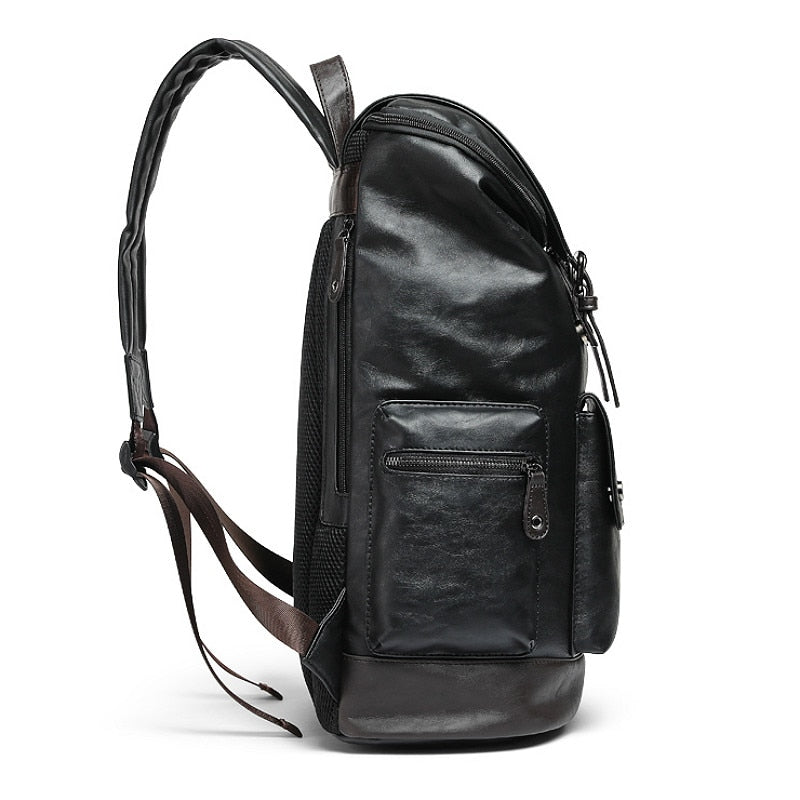 Black PU Leather Large Backpack