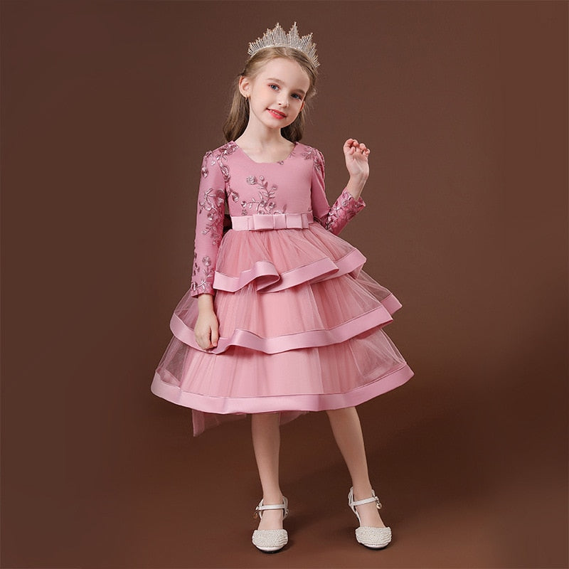 LOLITA QUEEN - ROSE PINK - Cloudia Frilled-trim Large Back Bow Ball Gown Woven Dress